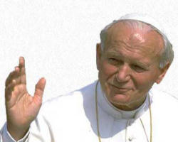Image of At the funeral of this extraordinary 'Servant of the Servants of God' the faithful shouted and carried signs. Both expressed the same 