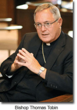 Image of Proponents of gay marriage say that the Church won't be forced to witness such marriages.  Don't believe it. (Bishop Tobin)