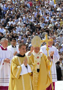 Image of Here the eternally begotten Son of God became man, and so made it possible for us, his brothers and sisters, to share in his divine sonship. That downward movement of self-emptying love made possible the upward movement of exaltation in which we too are raised to share in the life of God himself.
