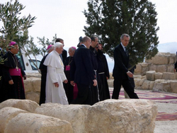 Image of Speaking to the group, Pope Benedict noted the fittingness of starting his pilgrimage “where Moses contemplated the Promised Land from afar.” “The magnificent prospect which opens up from the esplanade of this shrine invites us to ponder how that prophetic vision mysteriously embraced the great plan of salvation which God prepared for his People,” he said.