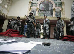 Image of After the bomb blast, a bundle of leaflets where found written by the Nepal Defence Army and issued by its leader R.K Mainali. The leaflets call for Nepal to be proclaimed a Hindu State and warns all foreigners and NGOs leave Nepal. The papers also contained images of Hindu Lord Krishna and many Hindu religious slogans.