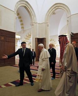 Image of At around 5 p.m. on Sunday, after having celebrated a two and a half hour Mass earlier in the day, Pope Benedict traveled to the site where Jesus was baptized, accompanied by Jordan's King Abdullah II and his wife, Queen Rania.