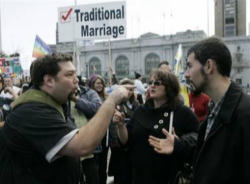 Image of Homosexualist groups immediately launched suits challenging the validity of the proposition, arguing that the marriage definition significantly altered the constitution and therefore could not be passed by a voter referendum.