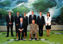 Image of The Central News Agency said this was a sign of North Korea's 'humanitarian and peaceloving policy.' They also indicated that President Clinton and the two young women had left Pyongyang in a private plane, headed back to the United States.