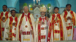 Image of (Pictured: Bishop Thomas Thuruthimattam CST with Bishop Emeritus Dominic Kokkat CST and new priests) The Catholic Diocese of Gorakhpur of Syro-Malabar rite was erected on the June 19, 1984 by His Holiness Pope John Paul II through the Bull 