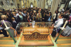 Image of Relics of St. Therese on display for veneration by the faithful. 