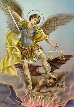 Image of (Pictured: St. Michael the Archangel) 'Too, the angels assist us on our final journey, accompanying the dead on their way to the destiny reserved for them, as was the poor man, Lazarus, carried away and placed in the bosom of Abraham (Lk 16:22)'.
