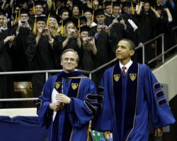 Image of Fr, John Jenkins accompanying President Obama to receive an honorary Doctor of Law from the University of Notre Dame.