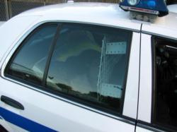 Image of The devotional picture of Jesus used by those praying outside was 'arrested' and placed in the back of a squad car. 
