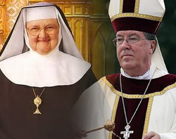 Image of Mother Angelica and Bishop Baker who conferred the honor.