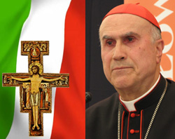 Image of (Cardinal Bertone) After voicing his support for the Italian government’s decision to appeal the ruling, Cardinal Bertone stressed that the crucifix 'is the symbol of universal love, a symbol of welcome and not exclusion'.