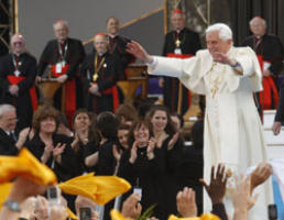 Image of Pope Benedict: 'New doors are being opened to the Gospel and a longing for authentic spiritual and apostolic renewal is spreading throughout the world'.