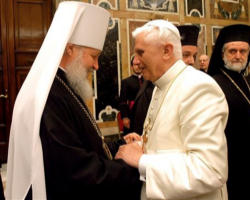 Image of Relations between the Russian Orthodox and Roman Catholic Churches are improving and a meeting between Pope Benedict XVI and the Patriarch Kirill of Moscow and All Russia, may be in the cards.
