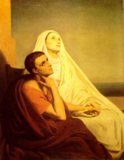 Image of (Monica and Augustine) St. Monica is the patron saint of resting Catholics.She was a faithful wife and mother who prayed for years for her son to embrace the Christian faith. 