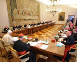 Image of Irish Bishops celebrate Mass with Cardinal Bertone before the two days of meetings begin in Rome.