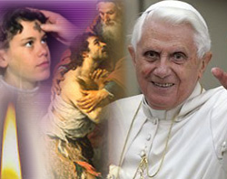 Image of 'What man needs most cannot be guaranteed to him by law. In order to live life to the full, something more intimate is necessary that can be granted only as a gift: we could say that man lives by that love which only God can communicate since He created the human person in His image and likeness.'