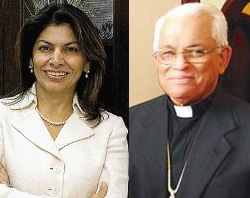 Image of President - elect of Costa Rica Laura Chinchilla and Archbishop Hugo Barrantes Urena.