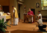 Image of Bishop James V. Johnston assists Father Jeffery Fasching during
the Traditional Latin Mass at St. Agnes Cathedral in Springfield Missouri.Sunday, May 9th 2010.
