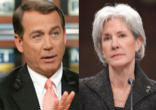 Image of Rep. John Boehner (R-Ohio), House Minority Leader and Secretary Kathleen Sebelius of HHS