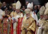 Image of Bishops of the Middle East gathered in Synod, listening to Pope Benedict XVI.