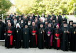 Image of Fr Paul Burke, Chair of the Theology faculty at Holy Spirit College, Metropolitan Alexios of the Greek Orthodox Metropolis of Atlanta, Most Reverend Archbishop Wilton D Gregory of Atlanta and the Very Rev. Fr. George Tsahakis
