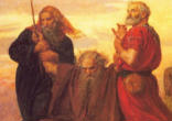 Image of Moses being assisted as he intercedes for Israel