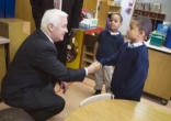 Image of Governor Tom Corbett greeting students at Lincoln Charter Elementary School in York, Pennsylvania