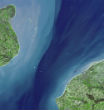 Image of The English Channel in the Astor Global Digital Elevation Model. The wakes of individual ships are visible in the image.