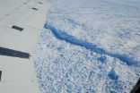 Image of The growing rift in the Pine Island glacier is clearly visible in this aerial photograph.