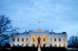 Image of The White House decorated for World AIDS Day in 2010.