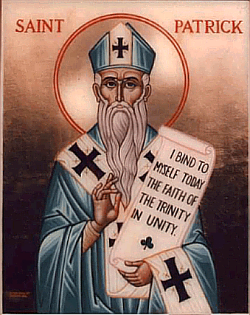 Saint Patrick in blue vestments.