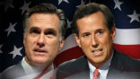 Image of Romney and Santorum are running a close race in popular support, but Romney is increasing his lead in delegates.