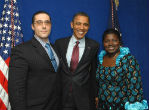 Image of Obama pictured with the accused couple. Assongba and her husband may have scammed nearly a million dollars from victims -- and donated some of the money to Obama. 