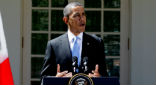 Image of Obama during his remarks which won't curry any favor with the justices.