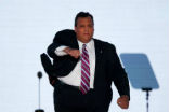 Image of Chris Christie makes a fist to show his determination at the Republican National Convention. 