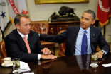 Image of Obama's hardball tactics may prove disastrous as Boehner tries to bring the President back to the table. 