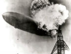 Image of The Hindenburg aflame after static electricity ignited a hydrogen leak on the craft. 