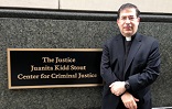 Image of Fr Frank Pavone in front of the Courthouse where Kermit Gosnell is being tried for murder
