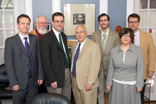 Image of Pictured (left to right): Dr. Michael Boler, Dr. Edward Macierowski, Dr. Joseph Hattrup, Dr. R. Edward Houser, Dr. Andrew Hayes, Dr. Mary Catherine Sommers and Dr. Thomas Osborne in Sullivan Hall after Hattrup's defense.
 
