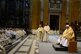 Image of Pope Francis at Rome's Gesu Church on the Memorial of St Ignatius of loyola, the founder of the Jesuits. Pope Francis is a member of the Society of Jesus. He concelebrated the Holy Mass with members of the community from around the world