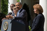 Image of President Barack Obama delivers a statement announcing the nomination of three candidates for the U.S. Court of Appeals for the District of Columbia Circuit, in the Rose Garden of the White House, June 4, 2013. Nominees from left are: Robert Leon Wilkins, Cornelia 
