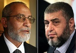 Image of Mohammed Badie (pictured right), who is on the run, and Khairat al-Shater (pictured left)