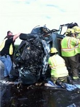 Image of The accident scene: What about the more dramatic miracles? Do they still happen? Can they happen when regular folks in love with the Lord share His Word and believe in His promises? Just ask Katie Lentz, her family and her friends. She is expected to make a full recovery. 
