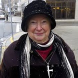 Image of Eleanor McCullen, a mother and grandmother who goes to abortion clinics and peacefully seeks to help the mothers and the fathers understand the truth concerning what happens in every abortion. She also gives out knitted stocking caps filled with educational information on alternatives to abortion.  