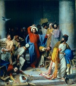 Image of Jesus turning over the tables