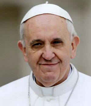 Image of Pope Francis reminds us that the Eucharist grants us a share in the divine life of the Divine and Human Savior of the world