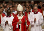 Image of Pope Francis during a mass for the new metropolitan archbishops and the solemnity of Saints Peter and Paul on June 29, 2014 at St Peter's basilica in Vatican.