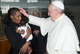 Image of Meriam receives the blessing and the gratitude of the successor of Peter, Francis.- What should be front and center in every Christian news report on this remarkable story is that God intervened on behalf of Meriam and her family. The God whom we profess is real and His power is greater than any regime or any form of opposition. Yes, He used men and women, and even government leaders, to accomplish His deliverance. He often does. But it was His Love and Mercy which broke the shackles of evil. He deserves all the praise. 