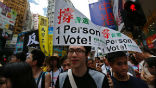 Image of Pro-democracy demonstrators in Hong Kong, demanding the right to elect the leader of the semi-autonomous region.