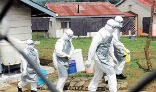 Image of Aid workers in the Congo, which is now the fifth African nation to suffer from the current Ebola outbreak, which began in early 2014.